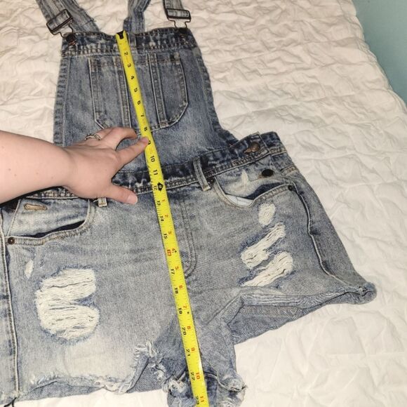 Forever 21 Distressed Denim Shortalls Overalls 28 - Picture 8 of 9